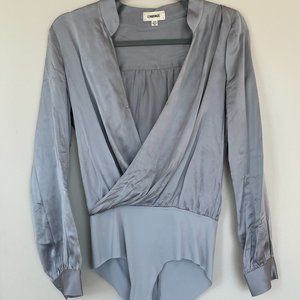 L'Agence Marcella Silk Bodysuit in Pearl Gray
